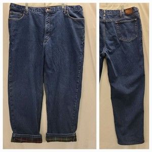 Vintage Lands End Mens Flannel Lined Medium Wash Straight Leg Jeans Size 44x30